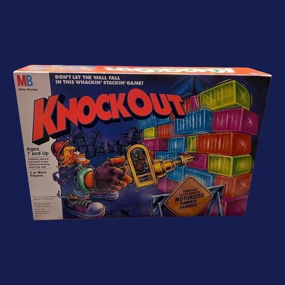 Vintage 1991 Milton Bradley Knockout Wall Stack Board Game With Rammer Hammer - Picture 1 of 6